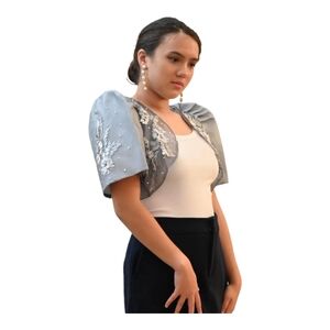 Elegant Gray Embroidered Bolero Jacket